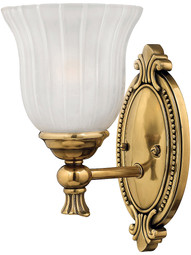 Francoise Bath Sconce With Ribbed Glass Shade in Burnished Brass.